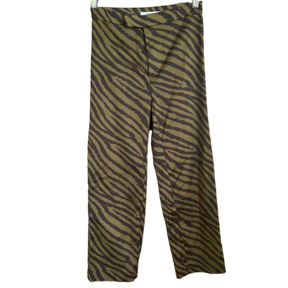 Vertigo Paris Brown Olive Zebra Print Straight Leg‎ Pants 2
